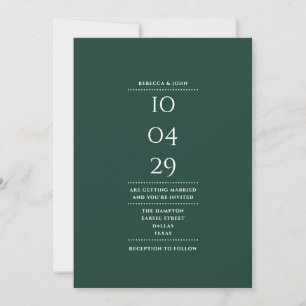 Modern Minimalist Emerald Green Wedding Date Invitation