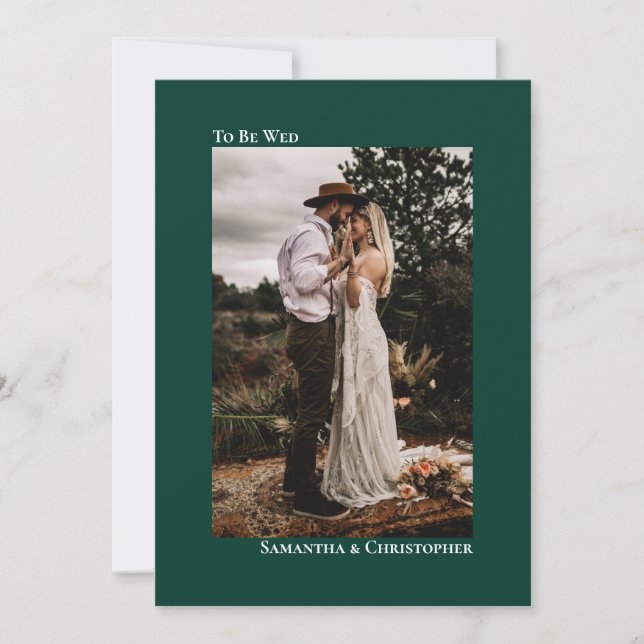 Modern Minimalist Emerald Vertical Photo Wedding Invitation (Front)