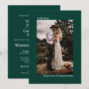Modern Minimalist Emerald Vertical Photo Wedding Invitation