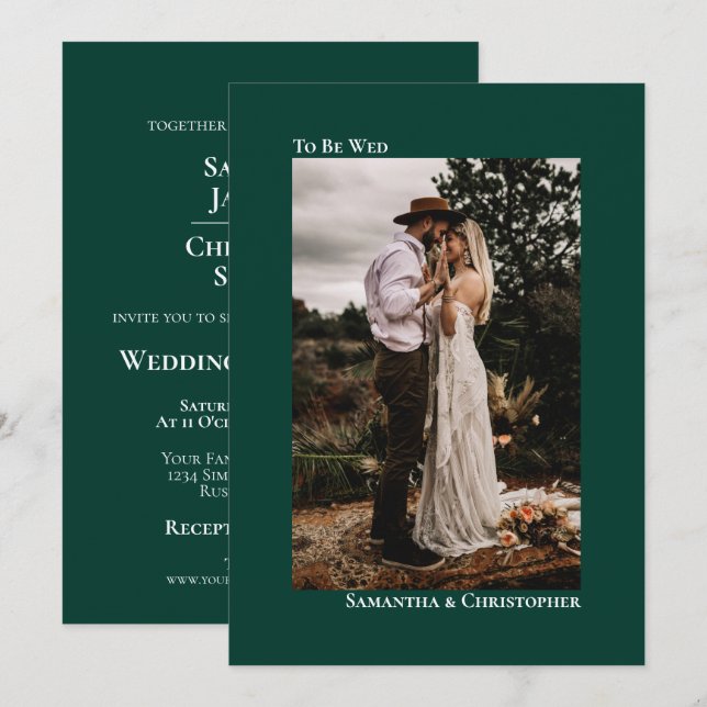 Modern Minimalist Emerald Vertical Photo Wedding Invitation (Front/Back)