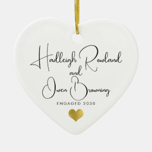 Modern Minimalist Engagement Handwritten Script  Ceramic Tree Decoration