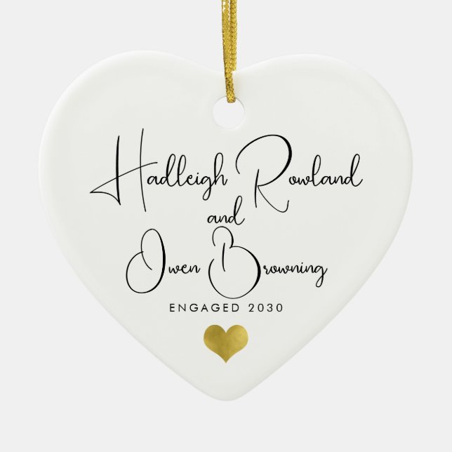 Modern Minimalist Engagement Handwritten Script  Ceramic Tree Decoration (Front)