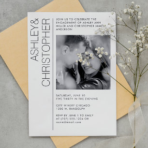 Modern Minimalist Engagement Party B&W Photo Invitation