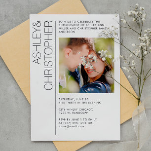 Modern Minimalist Engagement Party Photo Invitation