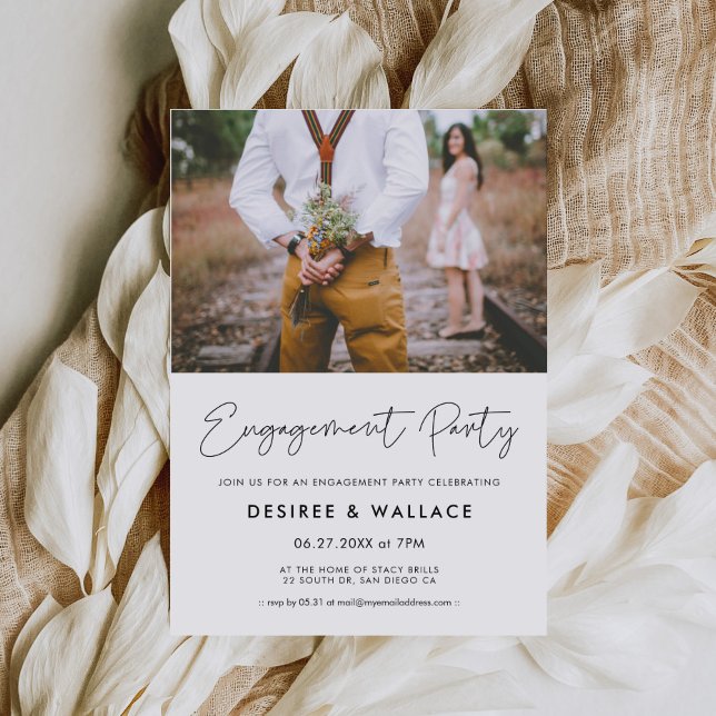 Modern minimalist engagement party photo invitation (Creator Uploaded)