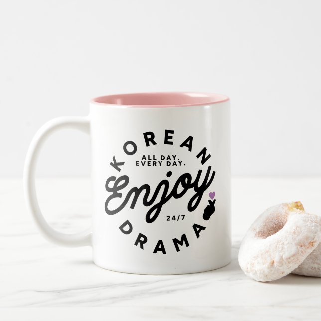 Modern Minimalist Enjoy Korean Drama Lover Two-Tone Coffee Mug (With Donut)