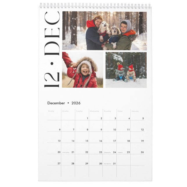 Modern Minimalist Family 3 Photo Collage Calendar (Dec 2026)