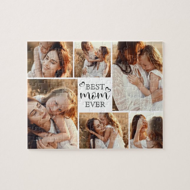 Modern Minimalist Family 6 Photo Collage Keepsake Jigsaw Puzzle (Horizontal)