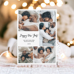 Modern minimalist family 6 photos Happy New Year Holiday Card