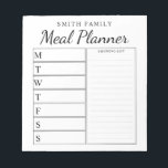 Modern Minimalist Family Meal Planner Notepad<br><div class="desc">Personalised Family Weekly Meal Planner. Create a custom meal planner for your family kitchen. Space to write meal plans for each day of the week. Also add groceries and more to the shopping list organiser. Features modern minimalist black and white design and pretty calligraphy script.</div>
