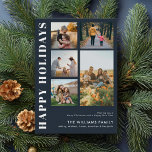 Modern Minimalist Family Photo Collage Holiday Card<br><div class="desc">Happy Holidays! Send your warm wishes to friends and family this Christmas season with a customisable photo collage Christmas card featuring simple modern typography. Personalise by adding your custom photos,  names,  year and other details. This minimal Christmas card is available in other colours and cardstock.</div>