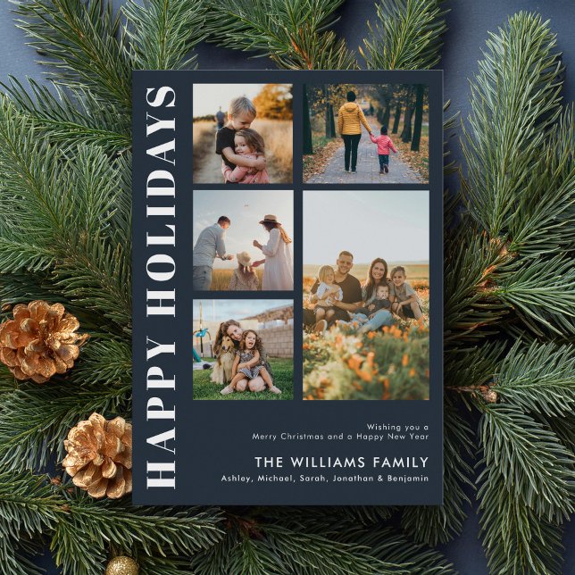 Modern Minimalist Family Photo Collage Holiday Card (Creator Uploaded)