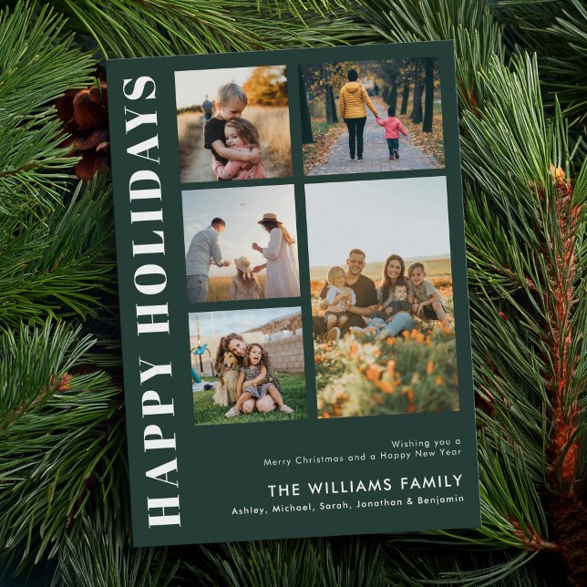 Modern Minimalist Family Photo Collage Holiday Card (Creator Uploaded)