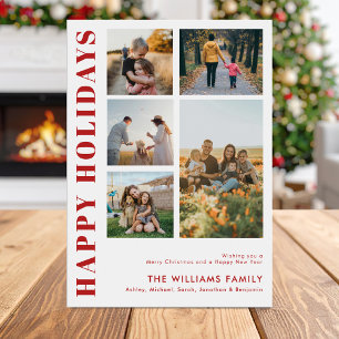Modern Minimalist Family Photo Collage Holiday Card