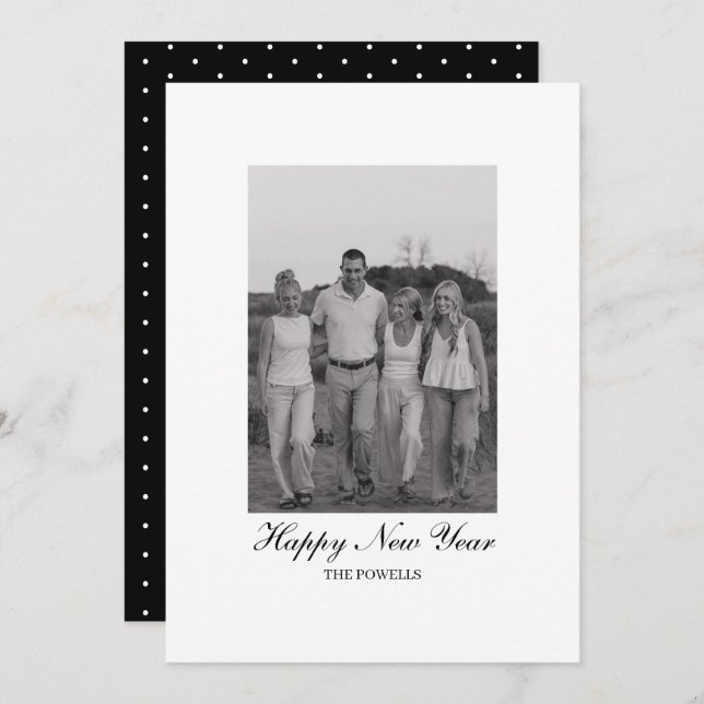 Modern Minimalist Family Photo Happy New Year  Holiday Card (Front/Back)