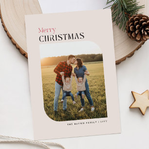 Modern Minimalist Family Photo Merry Christmas Holiday Postcard