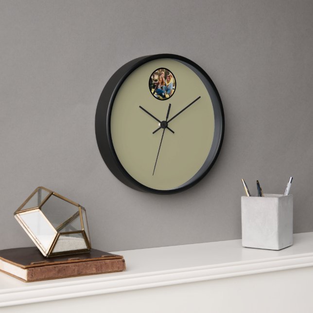 Modern Minimalist Family Photo Sage Green Clock (Office)