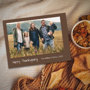 Modern Minimalist Family Photo Thanksgiving Holiday Postcard