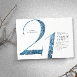 Modern minimalist faux blue glitter 21st birthday invitation<br><div class="desc">Modern minimalist 21st birthday party invitation features stylish faux blue glitter number 21 and your party details in classic serif font,   simple and elegant,  great surprise adult milestone birthday invitation.  
the background colour can be changed to any colour of your choice.</div>