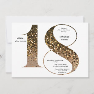 Modern minimalist faux gold glitter 18th birthday invitation