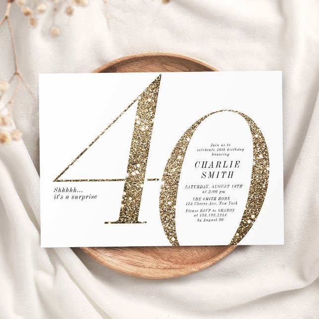 Modern minimalist faux gold glitter 40th birthday invitation (Modern minimalist faux gold glitter 40th birthday invitation)