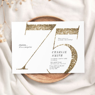 Modern minimalist faux gold glitter 75th birthday invitation