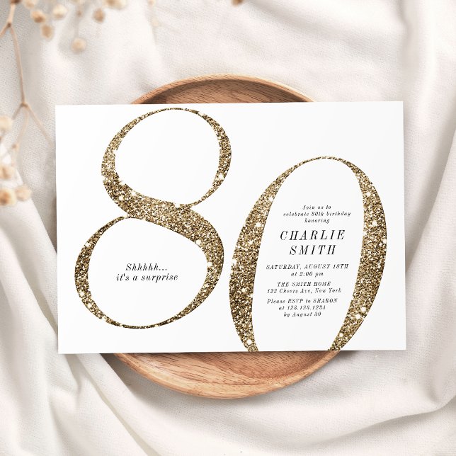 Modern minimalist faux gold glitter 80th birthday invitation (Modern minimalist faux gold glitter 80th birthday invitation)