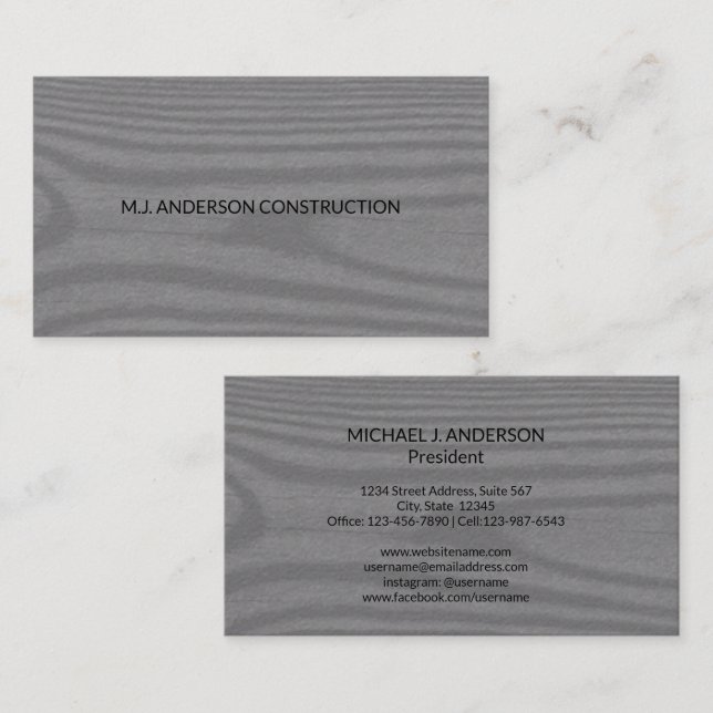 Modern Minimalist Faux Rustic Wood Elegant Grey Business Card (Front/Back)