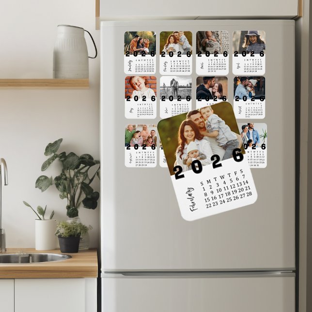 Modern Minimalist February 2026 Photo Calendar Magnet (Modern Minimalist February 2026 Photo Calendar Magnet)