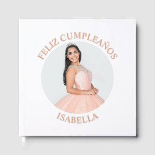 Modern Minimalist Feliz Cumpleaños Round Photo Guest Book