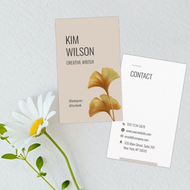 Modern Minimalist Feminine Golden Ginkgo Business Card (Creator Uploaded)