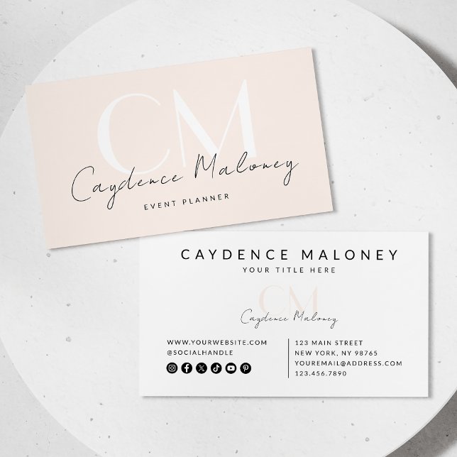 Modern Minimalist Feminine Monogram Blush Pink Business Card (Creator Uploaded)