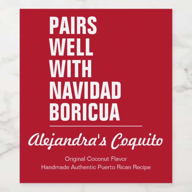 Modern Minimalist Festive Funny Coquito Bottle Wine Label (Single Label)