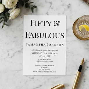 Modern Minimalist Fifty and Fabulous 50th Birthday Invitation