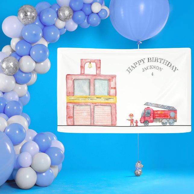 Modern Minimalist Fireman birthday Party Banner (Modern Minimalist Fireman birthday Party Banner for boy firefighter birthday party)