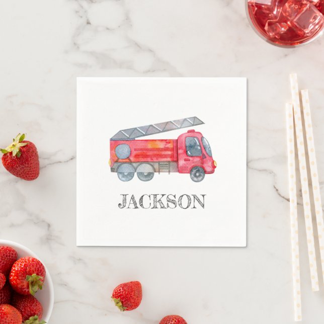Modern Minimalist Fireman birthday Party Napkin (Insitu)
