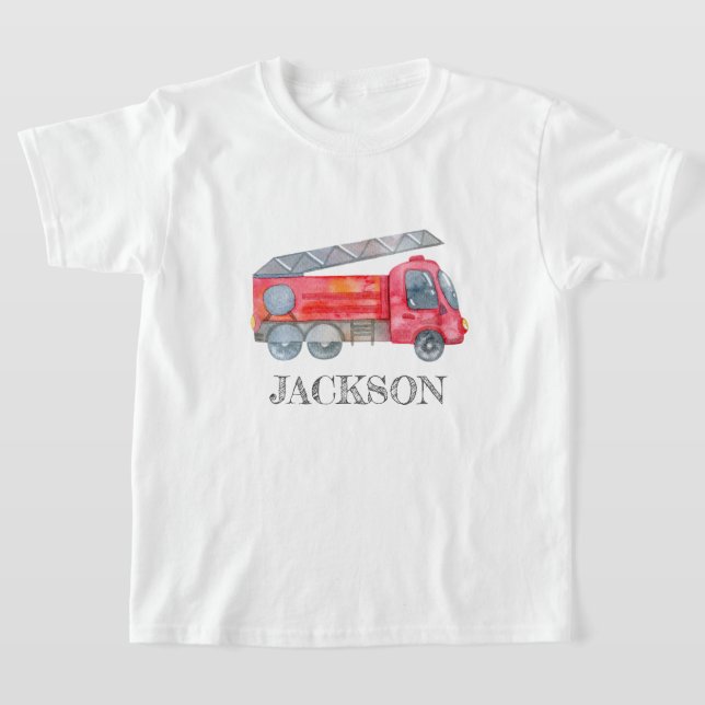 Modern Minimalist Fireman birthday Party T-Shirt (Laydown)