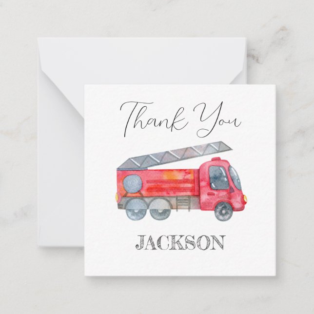 Modern Minimalist Fireman birthday Party Thank You Card (Front)