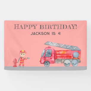 Modern Minimalist Fireman Firetruck birthday Banner