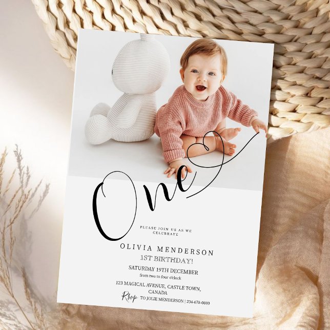 Modern Minimalist First Birthday Gender Neutral Invitation (Creator Uploaded)