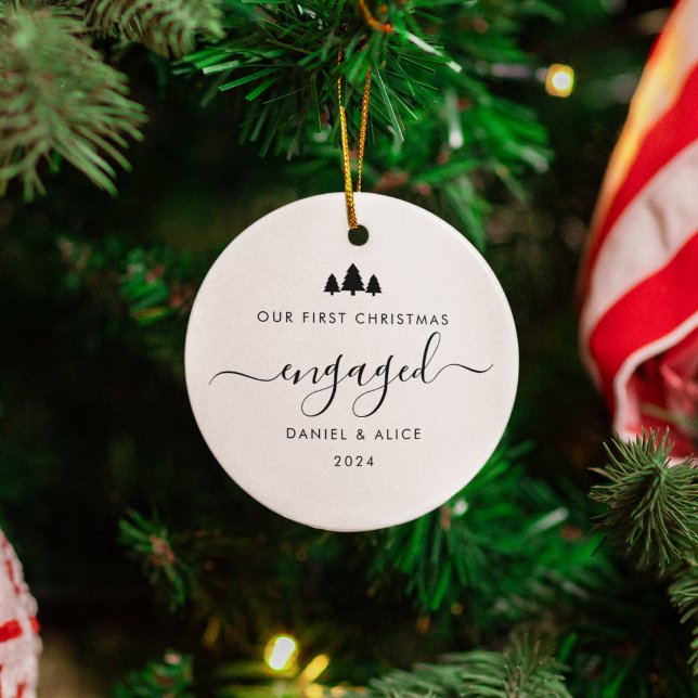 Modern Minimalist First Engaged Christmas Ceramic Tree Decoration (Creator Uploaded)