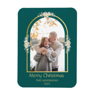 Modern Minimalist Floral Arch Photo Green Magnet