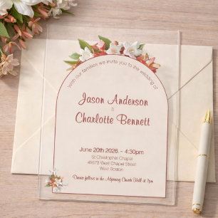 Modern Minimalist Floral Arched Wedding Acrylic Invitations