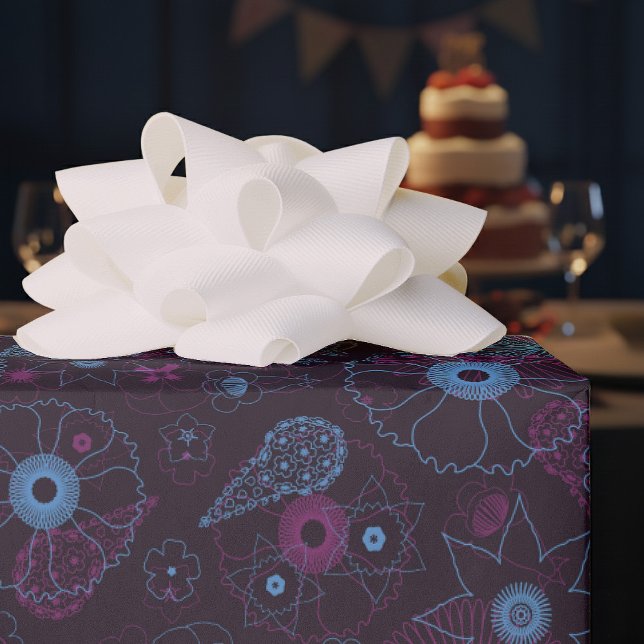 Modern Minimalist Floral Blue & Purple Pattern  Wrapping Paper (Creator Uploaded)