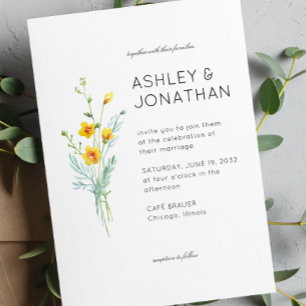 Modern Minimalist Floral Detail Wedding Invitation
