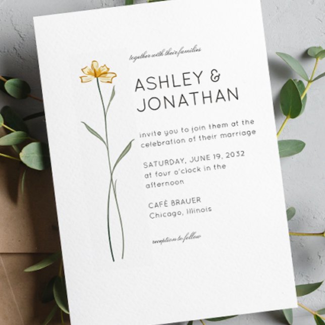 Modern Minimalist Floral Detail Wedding Invitation (Creator Uploaded)