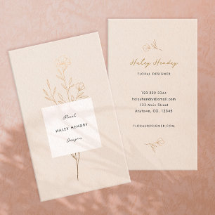 Modern Minimalist Floral Gold and Cream Business Card
