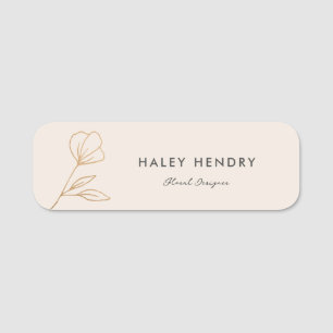 Modern Minimalist Floral Gold Name Tag