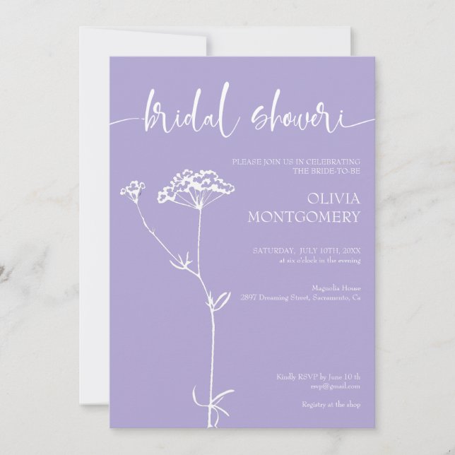  Modern Minimalist Floral Lavender Bridal Shower Invitation (Front)