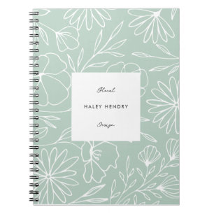 Modern Minimalist Floral Line Pattern Green Notebook